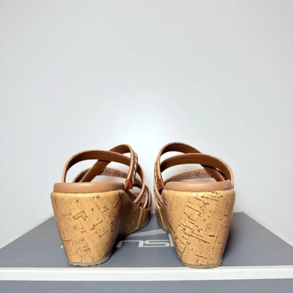 Skechers Beverlee Tiger Posse Womens Size 6.5 Wedge Slide Sandals Leather Heels